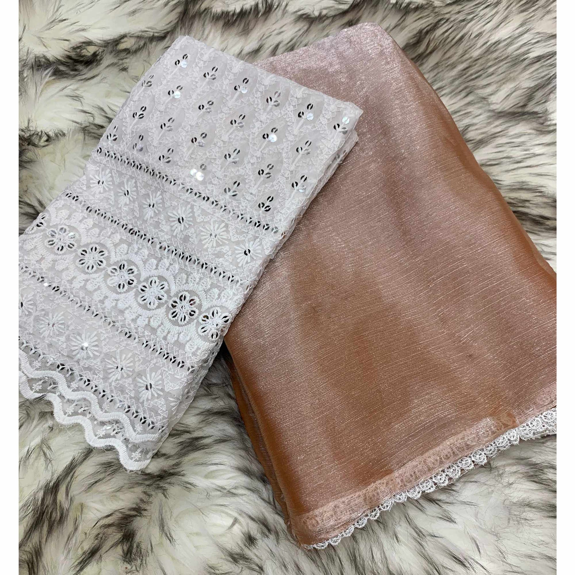 Light Brown Solid Chiffon Saree Saree With Lace Border