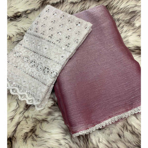 Mauve Solid Chiffon Saree Saree With Lace Border