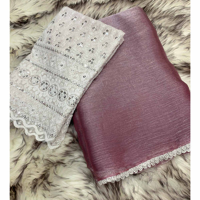 Mauve Solid Chiffon Saree Saree With Lace Border