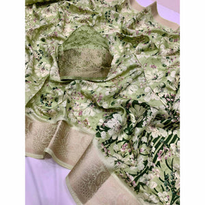 green-floral-printed-dola-silk-saree-with-weaving-border