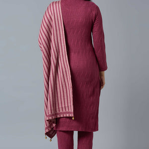 Maroon Woven Woolen Straight Salwar Suit