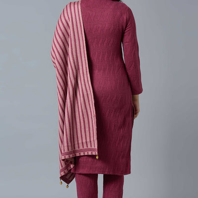 Maroon Woven Woolen Straight Salwar Suit