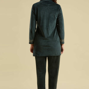 green-embroidered-velvet-front-slit-top-bottom-set
