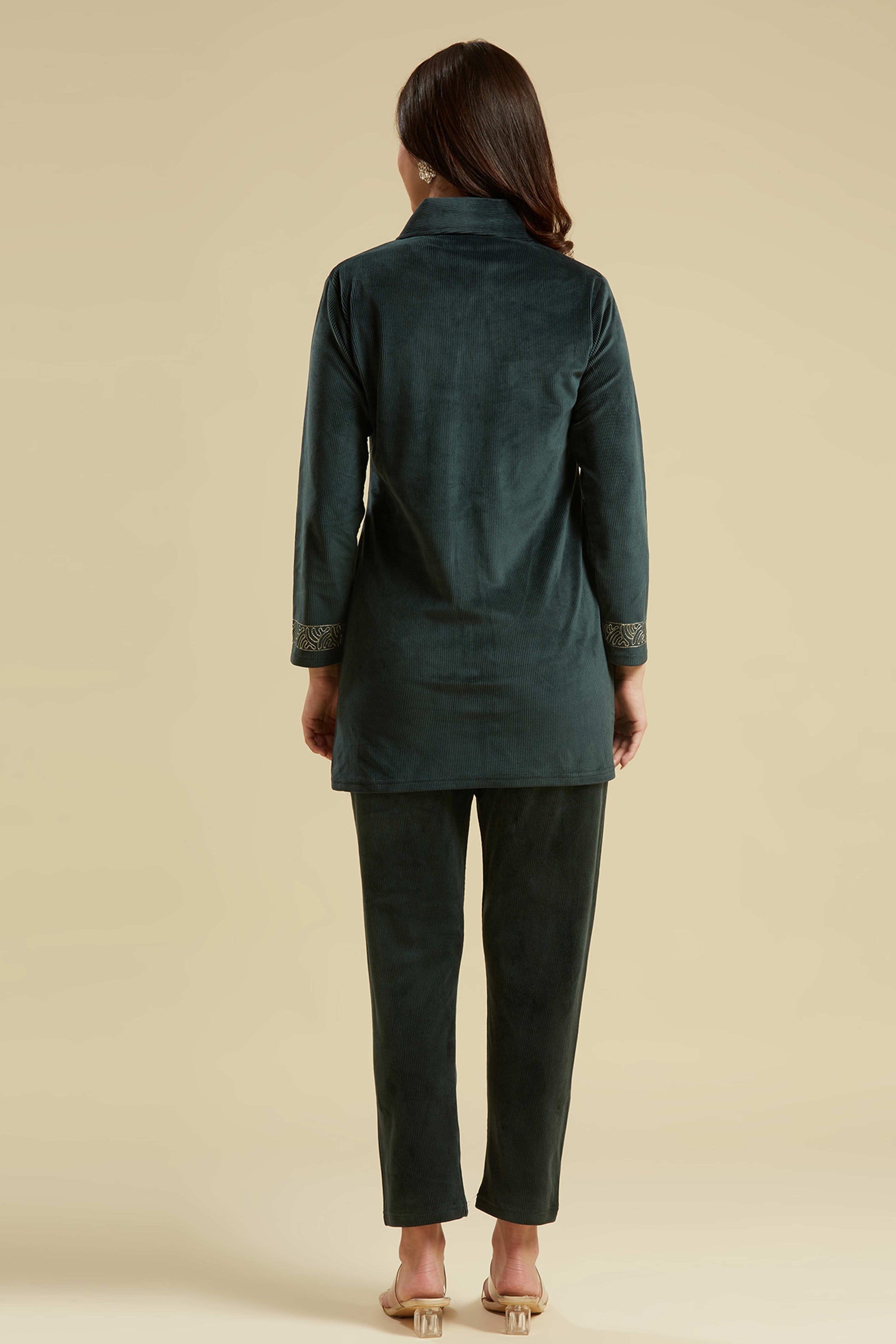 green-embroidered-velvet-front-slit-top-bottom-set