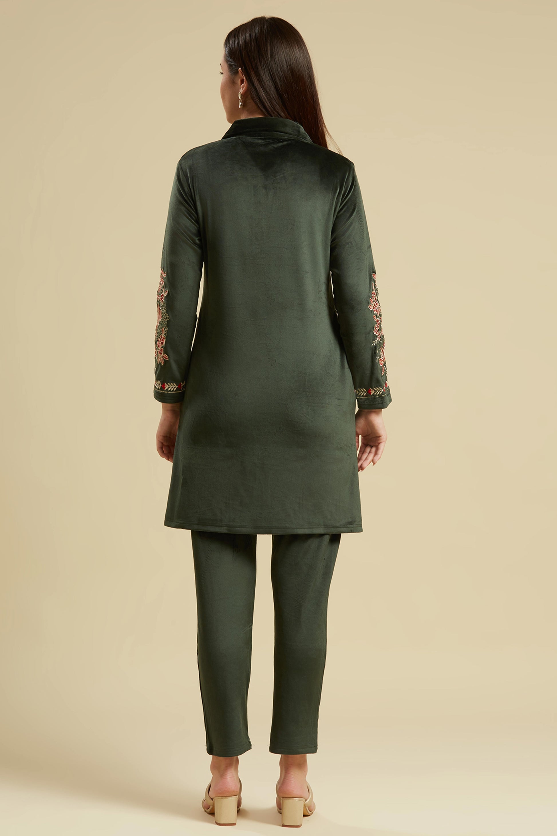 green-embroidered-velvet-straight-top-bottom-set