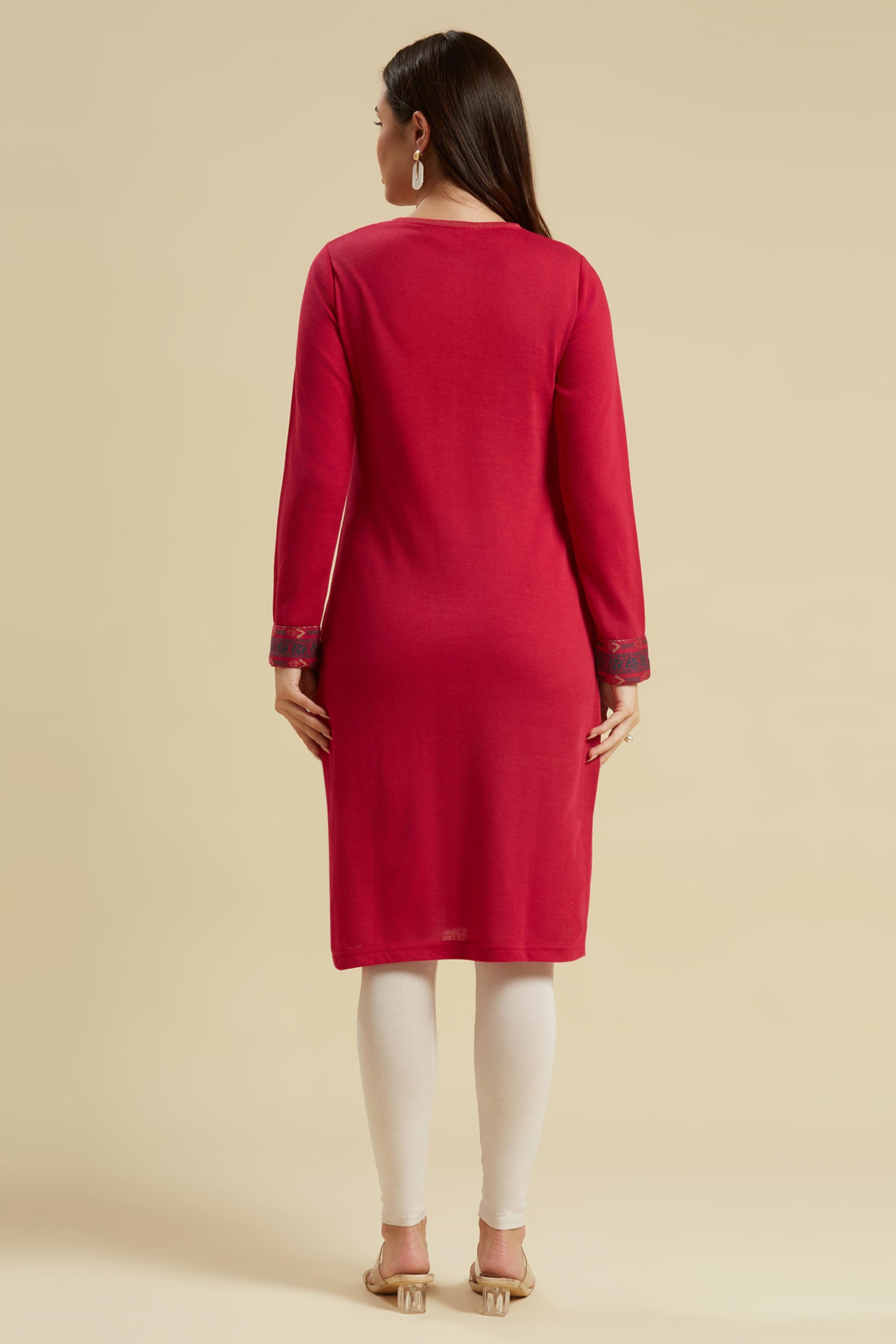 Dark Pink Woolen Straight Kurti
