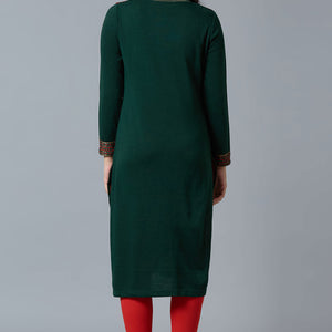 Bottle Green Woolen Straight Kurti