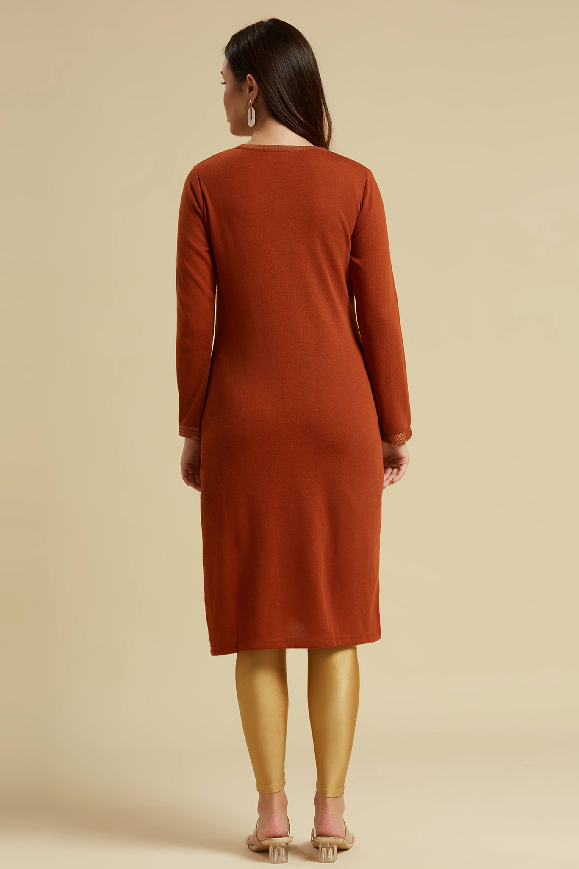 Dark Rust Woolen Straight Kurti