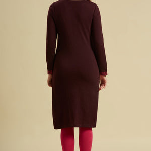 Dark Mauve Woolen Straight Kurti