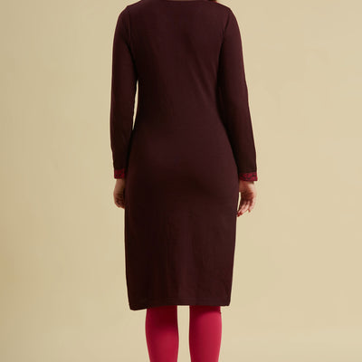 Dark Mauve Woolen Straight Kurti