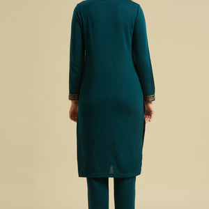 Dark Teal Woolen Straight Kurti