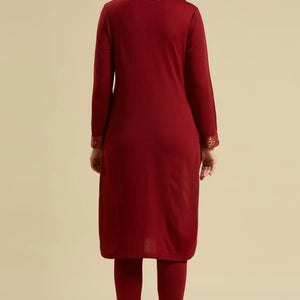 Maroon Woolen Straight Kurti