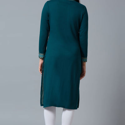 Dark Teal Woolen Straight Kurti