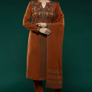 Dark Rust Floral Woolen Salwar Suit