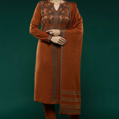 Dark Rust Floral Woolen Salwar Suit