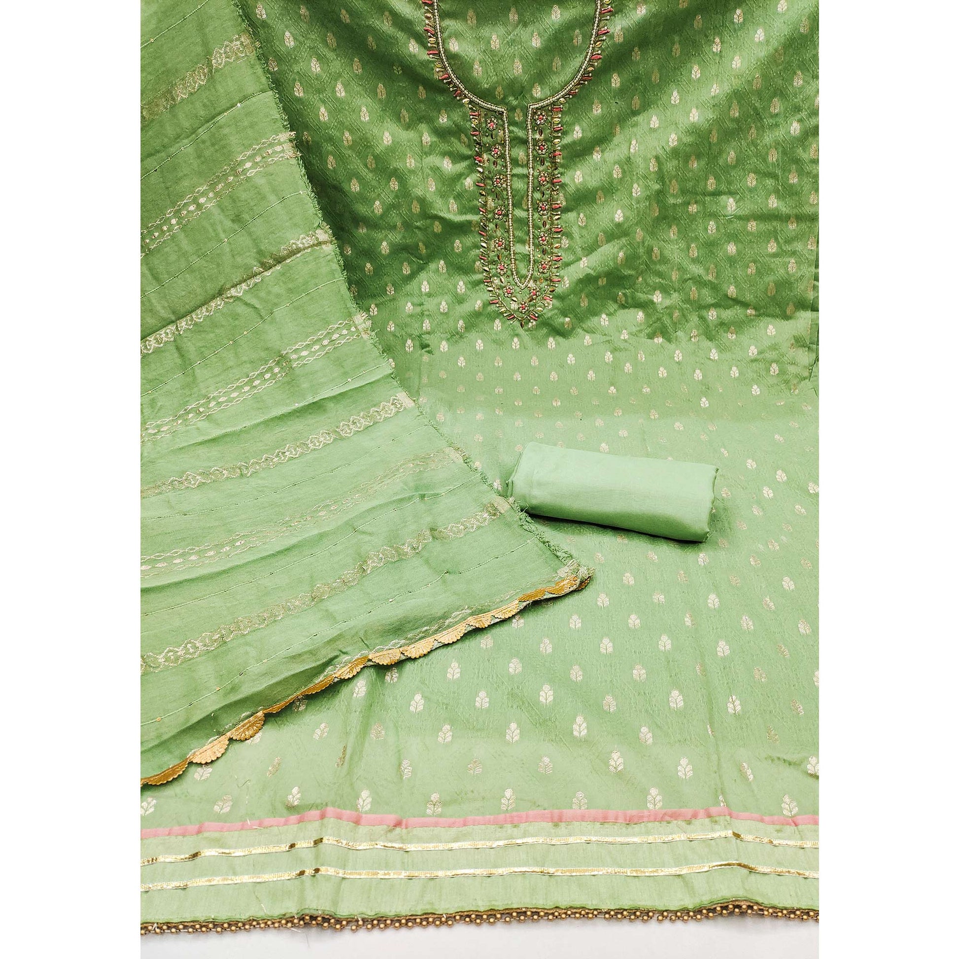 green-woven-with-handwork-jacquard-dress-material