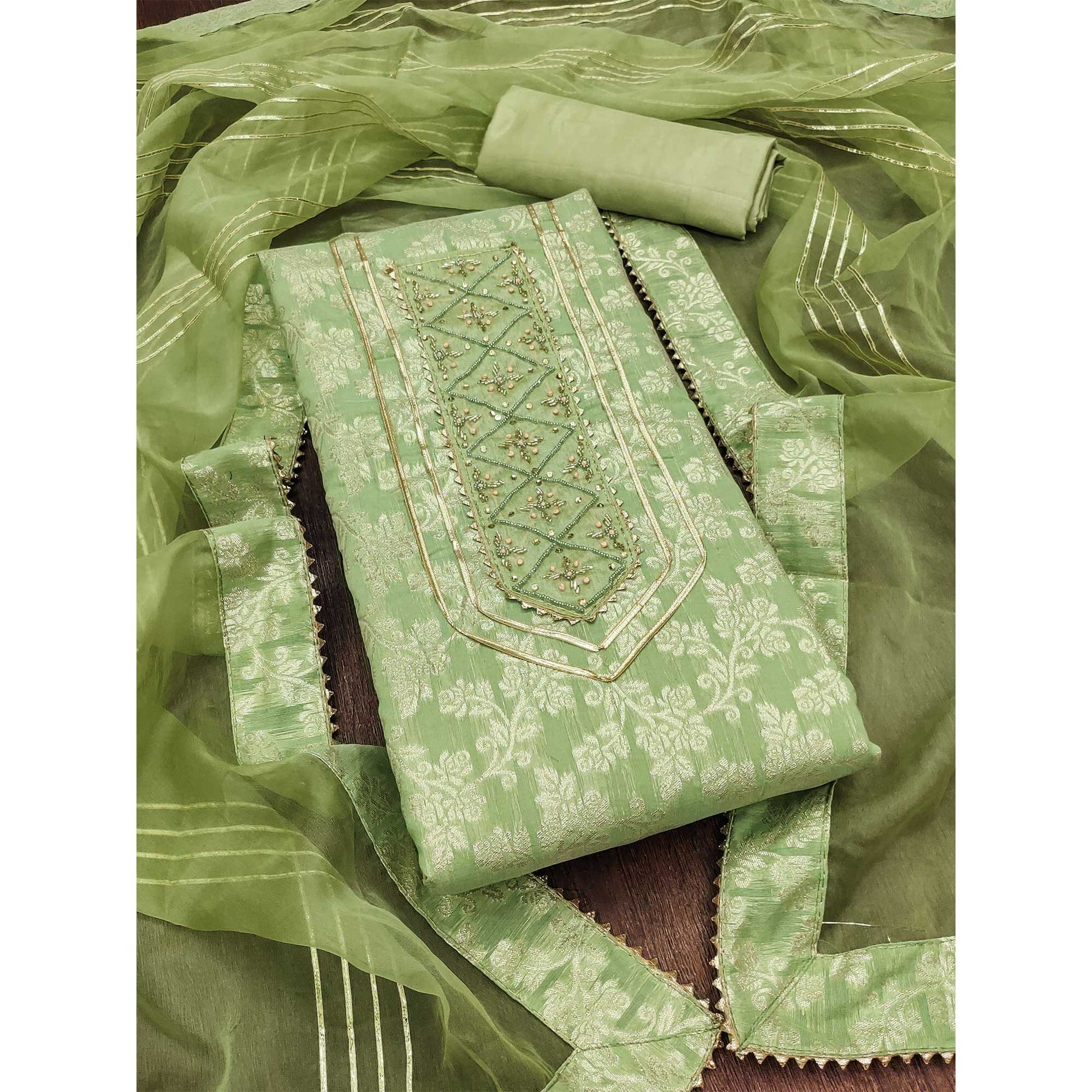 green-woven-with-handwork-jacquard-dress-material-1