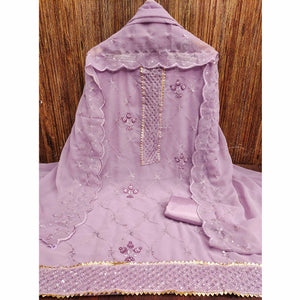 Light Lavender Floral Sequins Embroidered Georgette Dress Material
