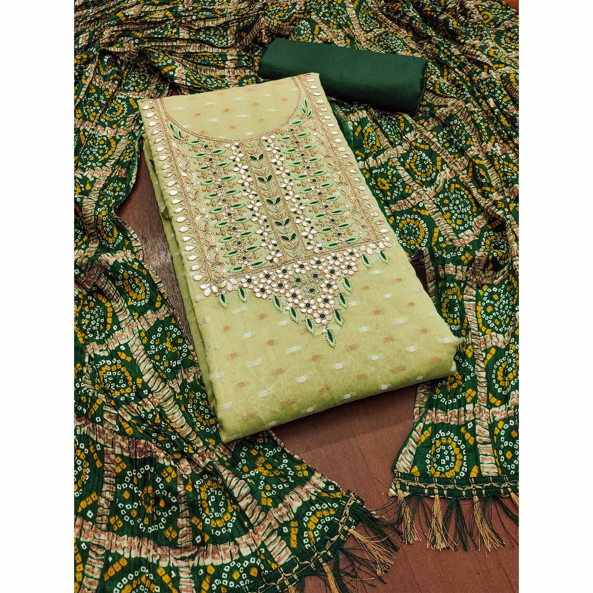 green-woven-with-gota-work-jacquard-dress-material
