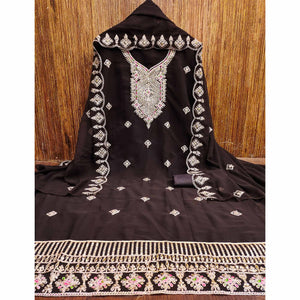 Brown Sequins Embroidered Georgette Dress Material