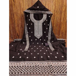 Brown Embroidered Georgette Dress Material