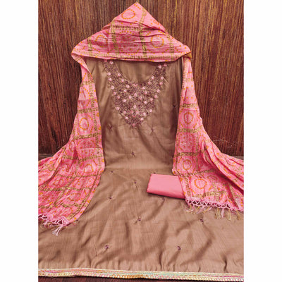 Chikoo Floral Sequins Embroidered Cotton Blend Dress Material