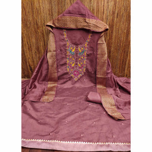 Dusty Rose Pink Floral Sequins Embroidered Cotton Silk Dress Material