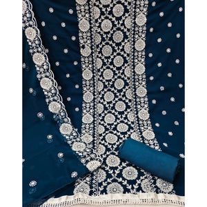 Morpich Blue Floral Embroidered Georgette Dress Material
