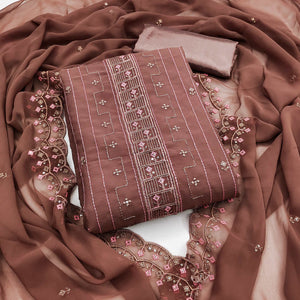 Brown Sequins Embroidered Georgette Dress Material
