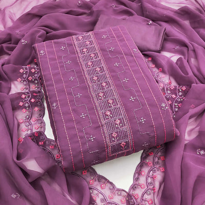 Light Purple Sequins Embroidered Georgette Dress Material