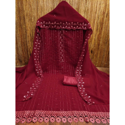Maroon Sequins Embroidered Georgette Dress Material