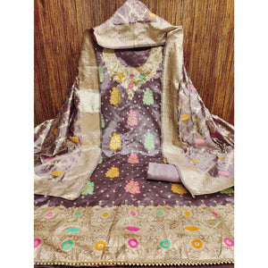 Mauve Floral Woven Jacquard Dress Material