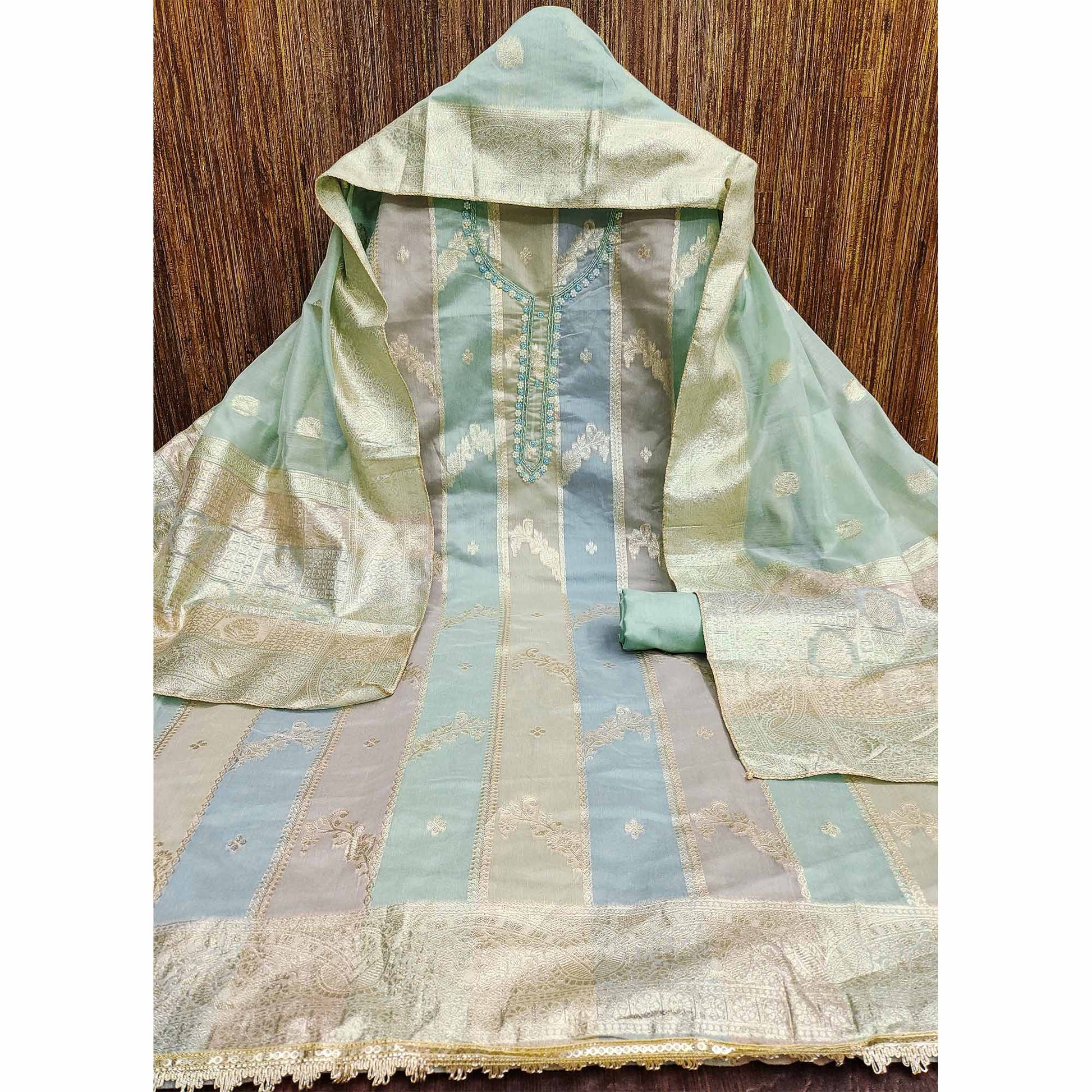 green-floral-woven-with-hand-embroidered-jacquard-dress-material-1