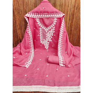 Gajari Pink Floral Embroidered Cotton Blend Dress Material