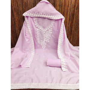 Light Lavender Floral Embroidered Cotton Blend Dress Material