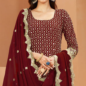 Maroon Sequins Embroidered Georgette Semi Stitched Anarkali Suit