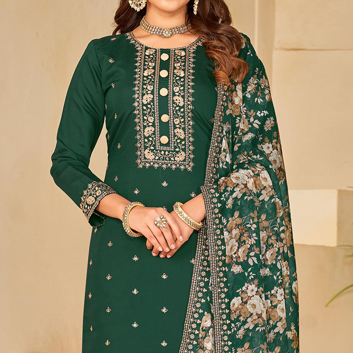 green-embroidered-pure-silk-semi-stitched-suit