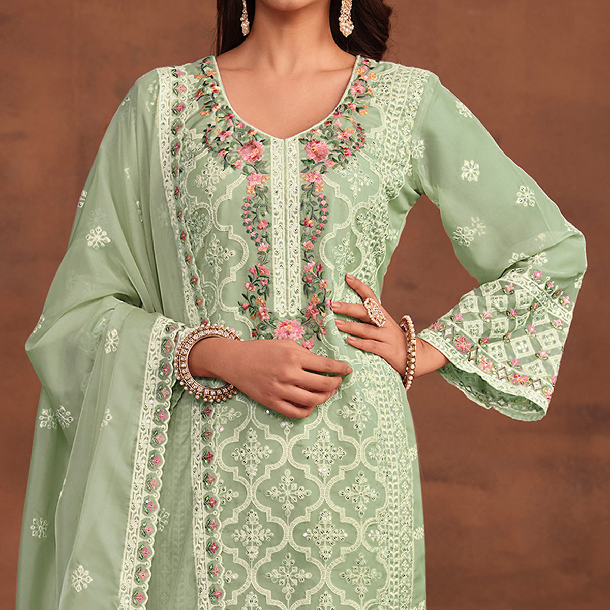 green-floral-embroidered-organza-semi-stitched-suit-1