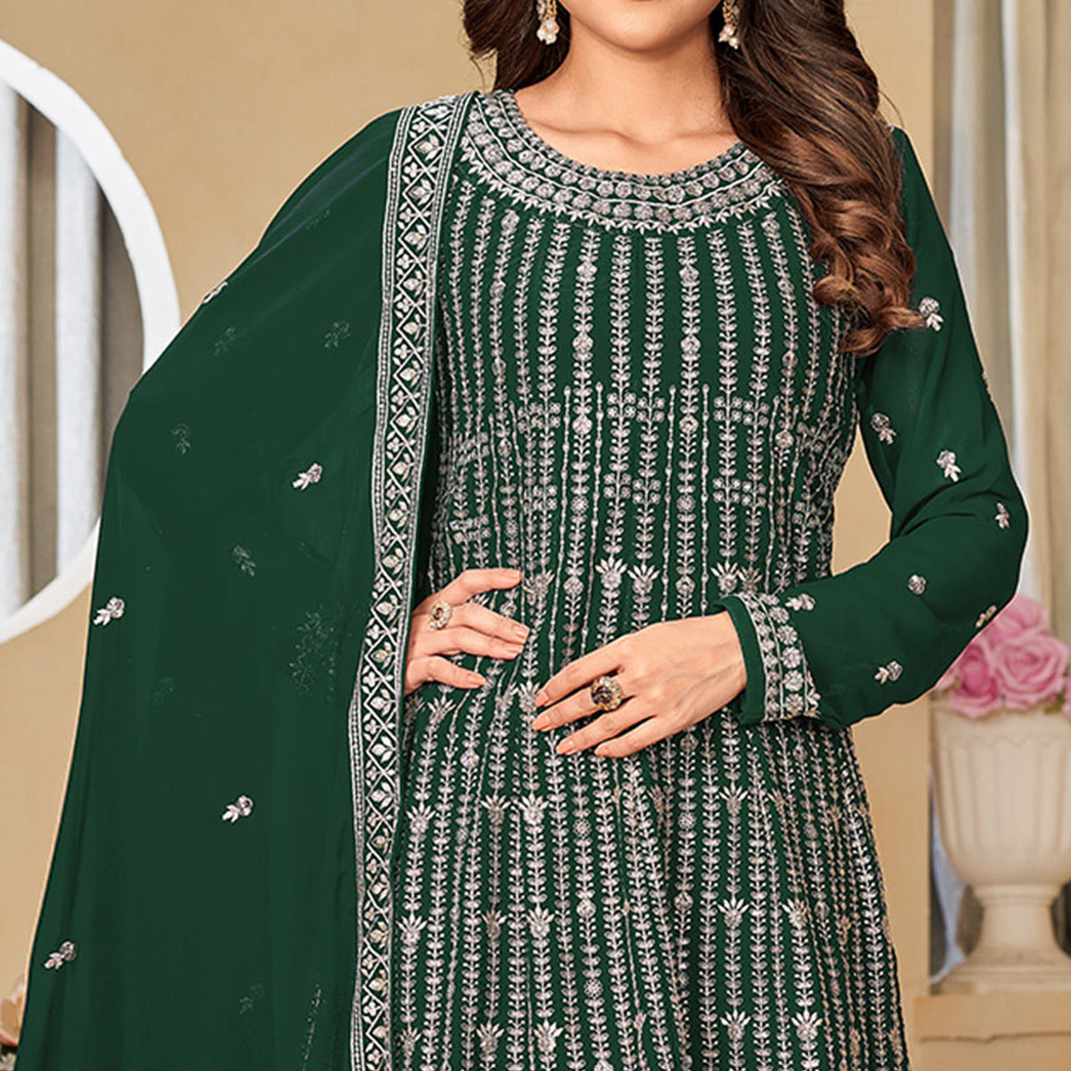 green-floral-sequins-embroidered-georgette-semi-stitched-sharara-suit