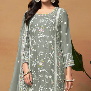grey-floral-embroidered-organza-semi-stitched-dress-material