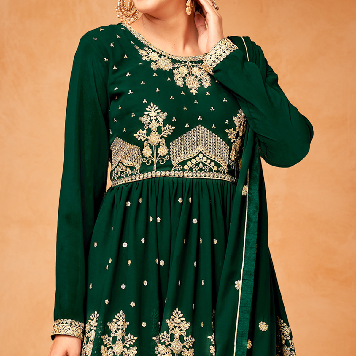 green-floral-sequin-embroidered-georgette-semi-stitched-suit