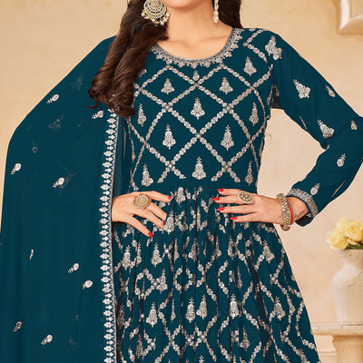 Morpich Floral Embroidered Georgette Semi Stitched Anarkali Suit