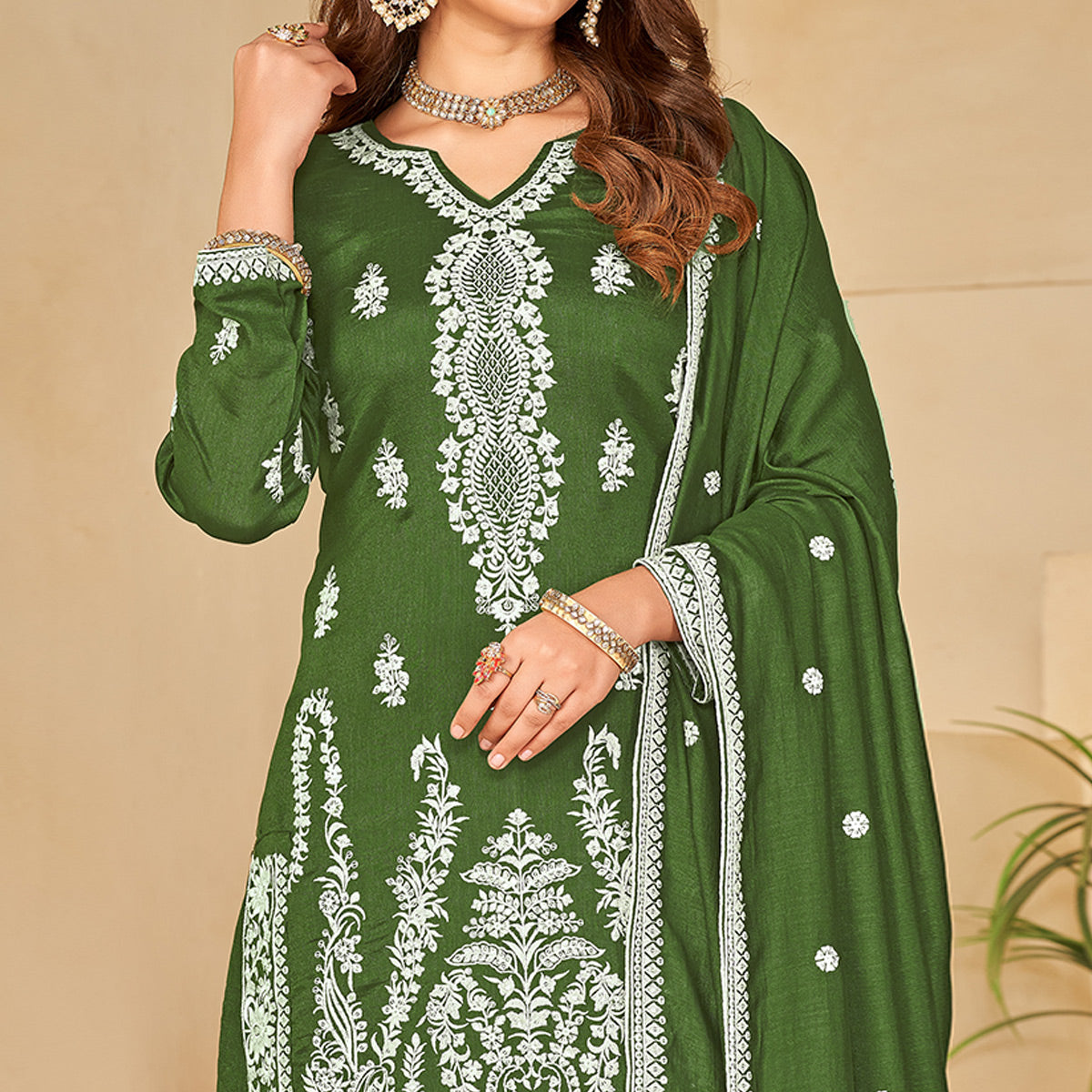 green-floral-embroidered-art-silk-semi-stitched-palazzo-suit