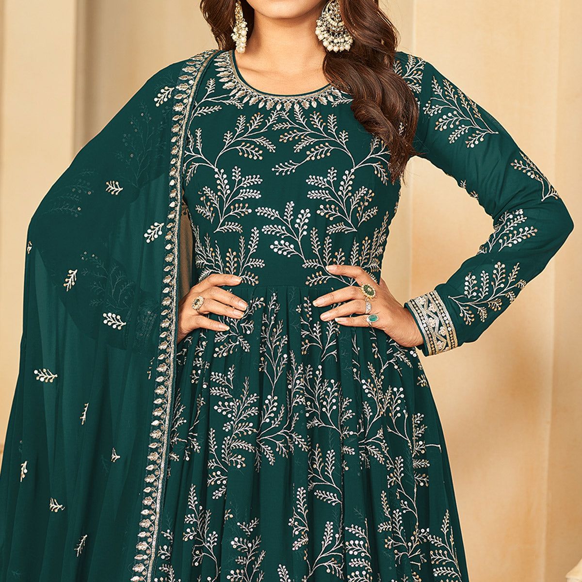 green-sequins-embroidered-georgette-anarkali-style-semi-stitched-gown