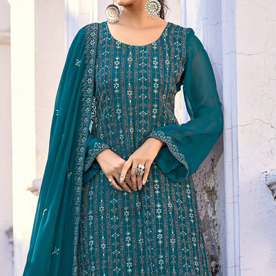 Morpich Floral Embroidered Art Silk Suit