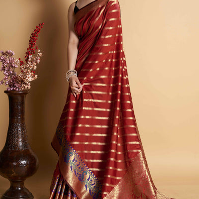 Maroon Zari Weaving Banarasi Silk Saree