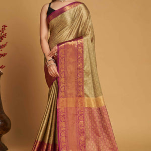Light Brown Zari Weaving Banarasi Silk Saree