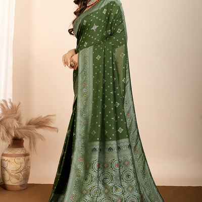 Mehendi Green Minakari Weaving Pure Silk Saree