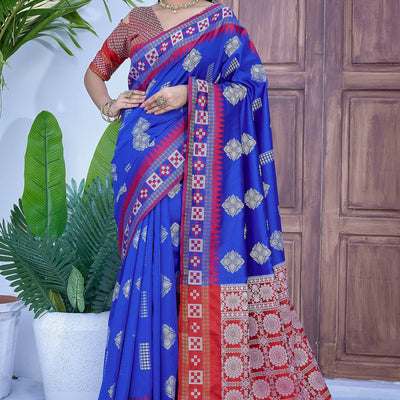 Blue Zari Weaving Cotton Silk Saree