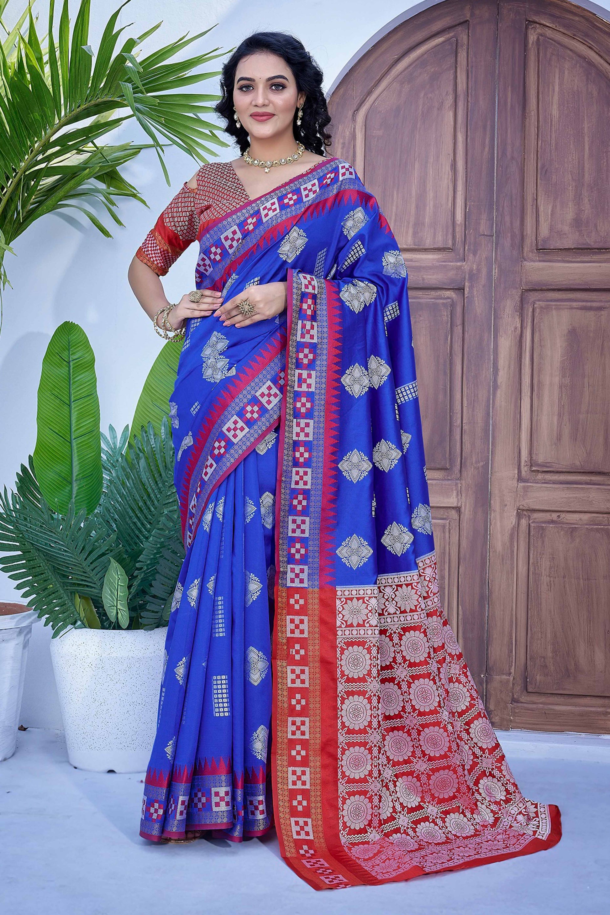 Blue Zari Weaving Cotton Silk Saree